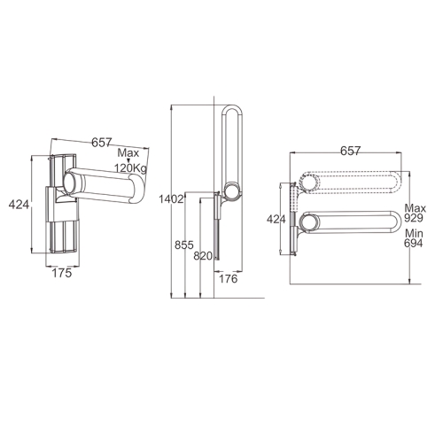 Składany uchwyt łazienkowy U z regulacją wysokości